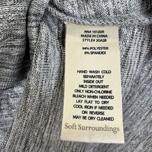 Soft Surroundings Metallic Faux Wrap Long Sleeve Top Size L Gold Silver Modest - Picture 7 of 7